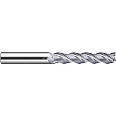 Square End Mill: 0.4724'' Dia, 2.4803'' LOC, 0.4724'' Shank Dia, 4.6063'' OAL, 3 Flutes, Solid Carbide Single End, Uncoated, Spiral Flute, 40 ™ Variable Helix, Centercutting, RH Cut, RH Flute, Series AX