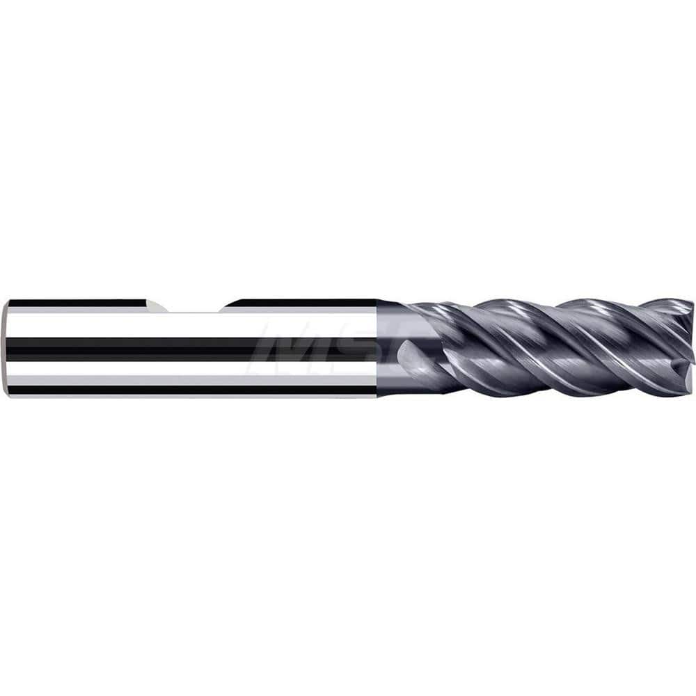 Square End Mill: 1/16'' Dia, 1/8'' LOC, 1/4'' Shank Dia, 2-1/4'' OAL, 4 Flutes, Solid Carbide Single End, Polychrom Finish, Spiral Flute, 45 ™ Variable Helix, Centercutting, RH Cut, RH Flute, Series E-Cut