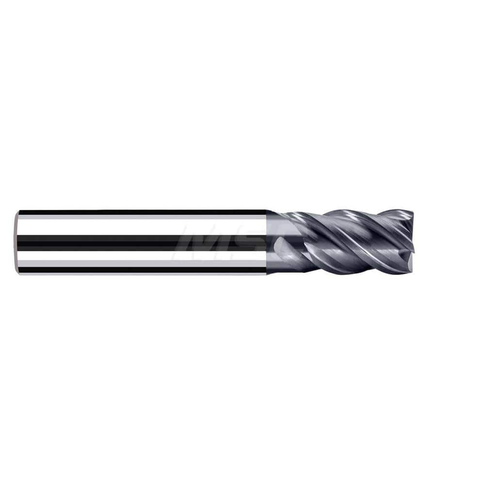 Square End Mill: 1/8'' Dia, 3/16'' LOC, 1/4'' Shank Dia, 2-1/4'' OAL, 4 Flutes, Solid Carbide Single End, Polychrom Finish, Spiral Flute, 45 ™ Variable Helix, Centercutting, RH Cut, RH Flute, Series E-Cut