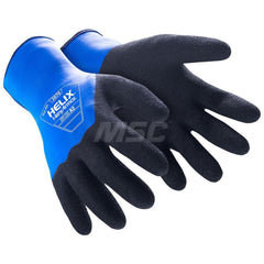 Cut & Puncture-Resistant Gloves: Size L, ANSI Cut A2, ANSI Puncture 0, Rubber & Latex, HPPE Blend Black & Blue, Full Coated, HPPE Blend Lined, HPPE Blend & Latex Back, Textured Grip
