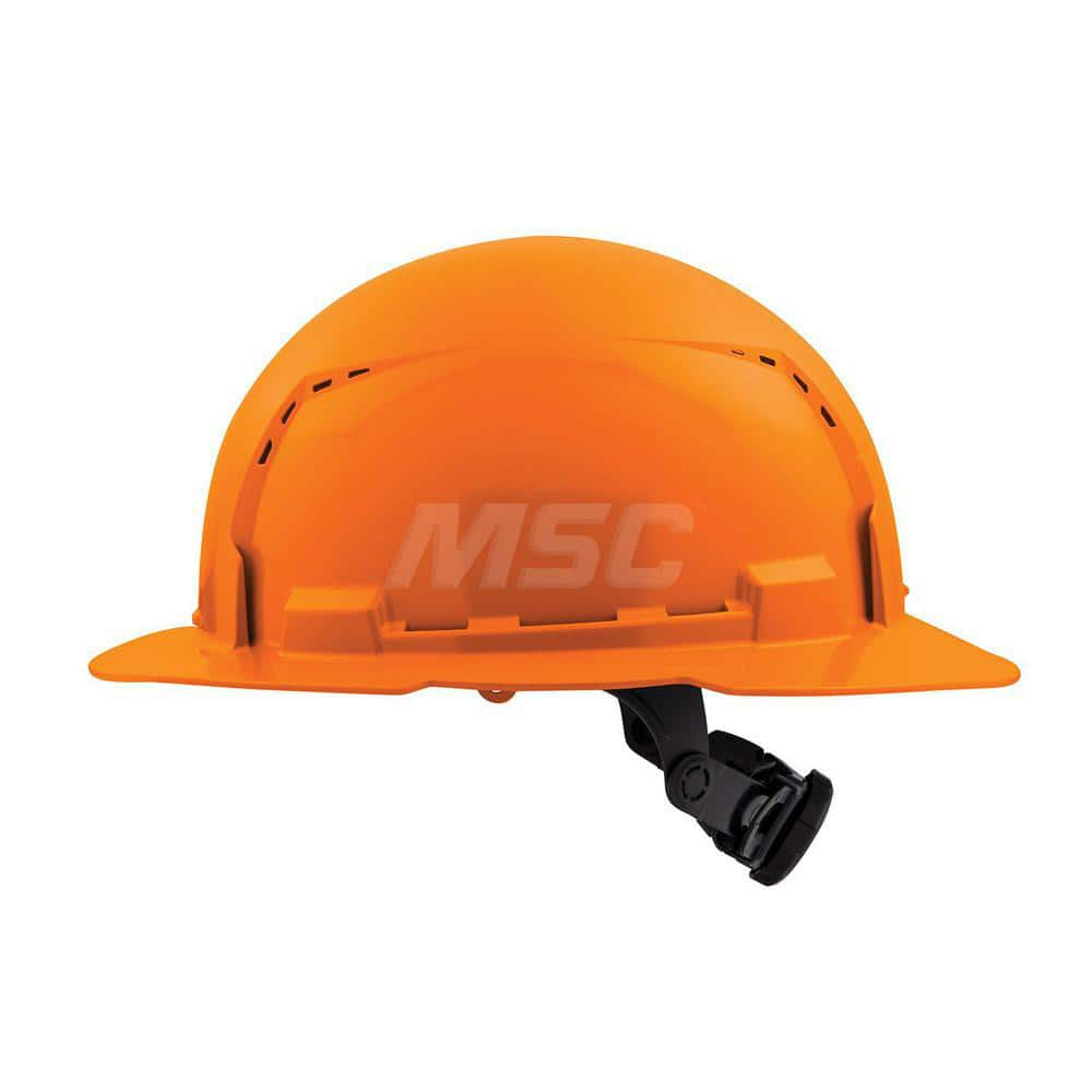 Hard Hat: Construction, Full Brim, Class C, 6-Point Suspension Orange, HDPE, Vented