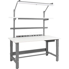 Stationary Work Bench: 72″ Wide, 30″ Deep, 36″ High, Gray & White