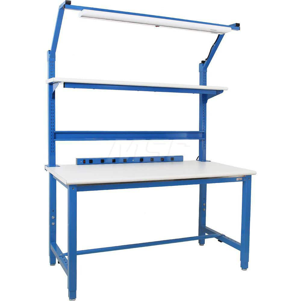 Stationary Work Bench: 72″ Wide, 30″ Deep, 36″ High, Light Blue & White