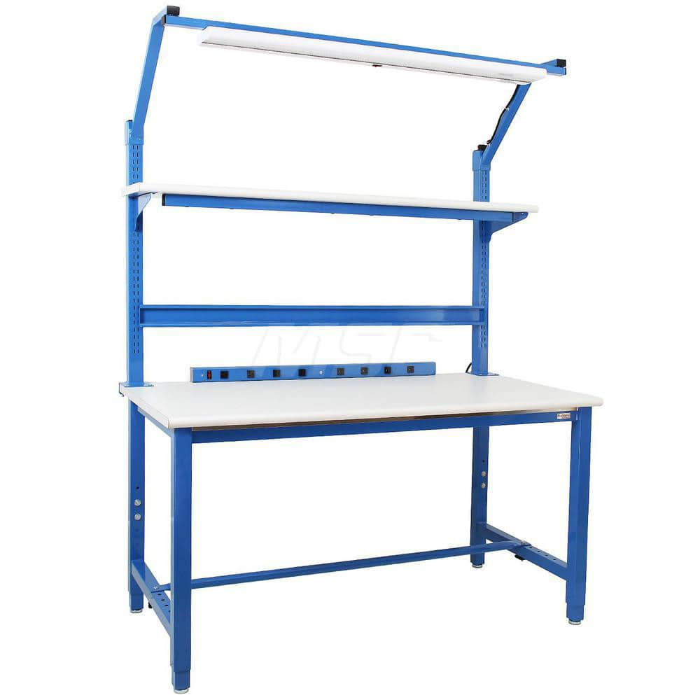 Stationary Work Bench: 72″ Wide, 30″ Deep, 36″ High, Light Blue & White