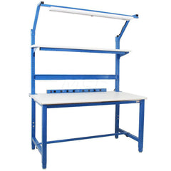 Stationary Work Bench: 60″ Wide, 30″ Deep, 36″ High, Light Blue & White