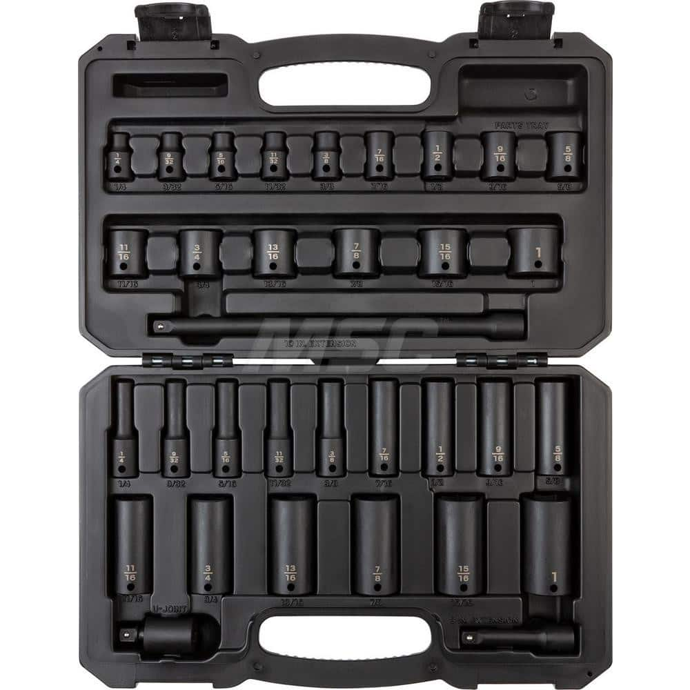 Socket Set: 3/8″ Drive 1/4 to 1″ Socket, 6 Point