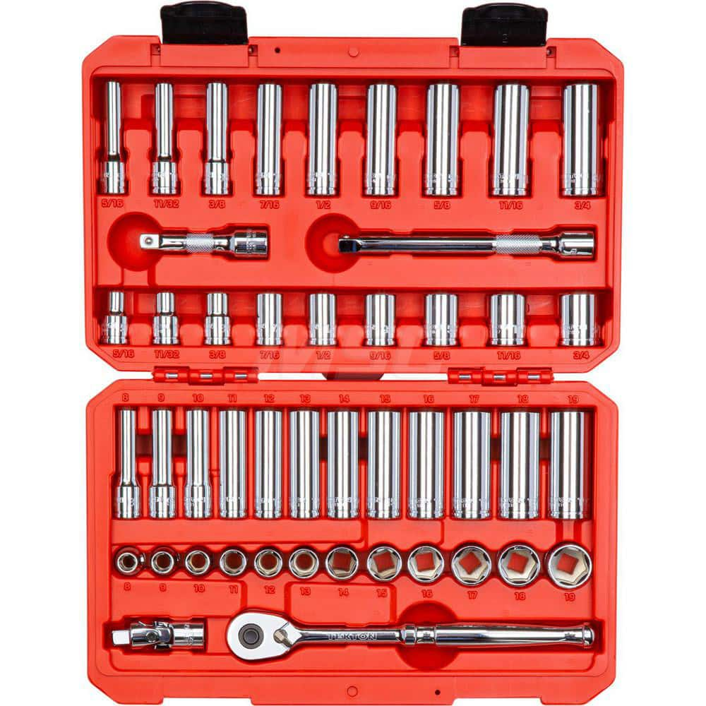 Socket Set: 3/8″ Drive 8 to 19 mm Socket, 6 Point