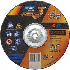 Norton - 24 Grit, 9" Wheel Diam, 1/8" Wheel Thickness, 5/8" Arbor Hole, Type 27 Depressed Center Wheel - Coarse Grade, Ceramic, Resinoid Bond, 6,600 Max RPM - Benchmark Tooling