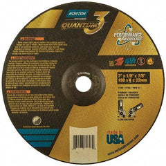 Norton - 24 Grit, 7" Wheel Diam, 1/8" Wheel Thickness, 7/8" Arbor Hole, Type 27 Depressed Center Wheel - Coarse Grade, Ceramic, Resinoid Bond, 8,600 Max RPM - Benchmark Tooling