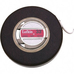 Lufkin - 33' x 3/8" Yellow Steel Blade Tape Measure - 1/8" Graduation, Inch Graduation Style, Brown Vinyl Clad Steel Case - Benchmark Tooling