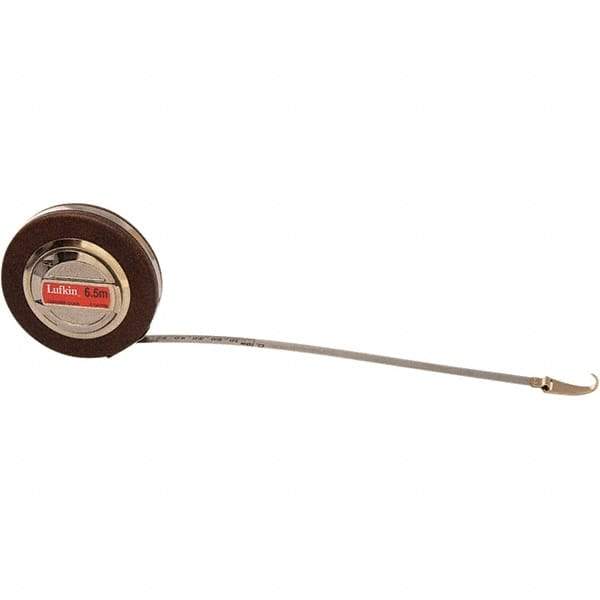 Lufkin - 20' x 10mm Silver Steel Blade Tape Measure - 1" Graduation, Decimal/Metric Graduation Style, Brown Vinyl Clad Steel Case - Benchmark Tooling