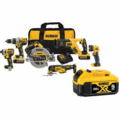 DeWALT - 20 Volt Cordless Tool Combination Kit - Includes 1/2" Brushless Hammerdrill, 1/4" Brushless Impact Driver, Brushless Reciprocating Saw, 7-1/2" Brushless Circular Saw, Oscillating Tool & LED Worklight, Lithium-Ion Battery Included - Benchmark Tooling