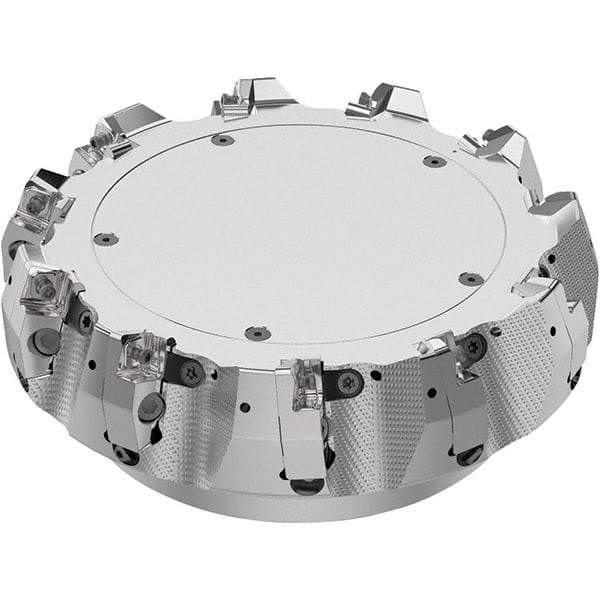 Seco - 8" Cut Diam, 2-1/2" Arbor Hole, 0.315" Max Depth of Cut, 71° Indexable Chamfer & Angle Face Mill - 11 Inserts, SN.. Insert, Right Hand Cut, 11 Flutes, Through Coolant, Series R220.56 - Benchmark Tooling