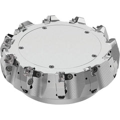 Seco - 8" Cut Diam, 2-1/2" Arbor Hole, 0.315" Max Depth of Cut, 71° Indexable Chamfer & Angle Face Mill - 11 Inserts, SN.. Insert, Right Hand Cut, 11 Flutes, Through Coolant, Series R220.56 - Benchmark Tooling
