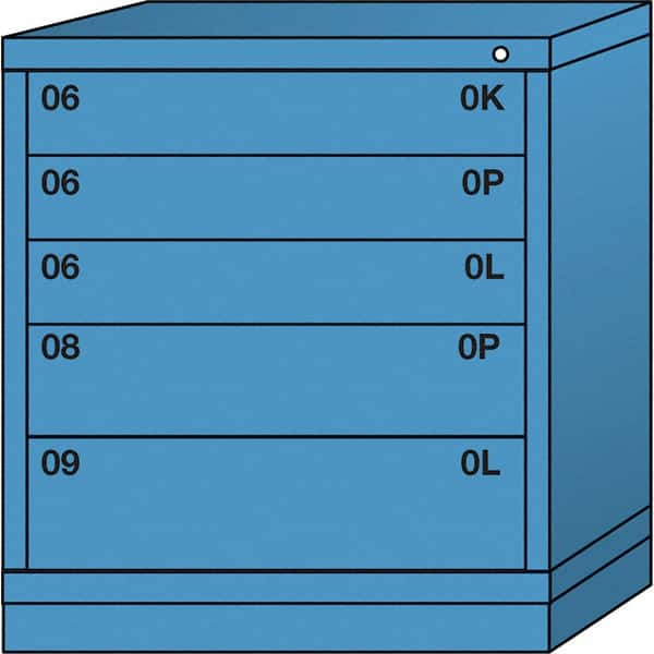 Lyon - 5 Drawer, Standard Bench Height - Single Drawer Access Cabinet - Steel, 30" Wide x 28-1/4" Deep x 33-1/4" High, Wedgewood Blue - Benchmark Tooling