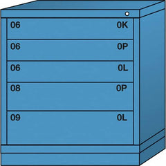 Lyon - 5 Drawer, Standard Bench Height - Multiple Drawer Access Cabinet - Steel, 30" Wide x 28-1/4" Deep x 33-1/4" High, Wedgewood Blue - Benchmark Tooling