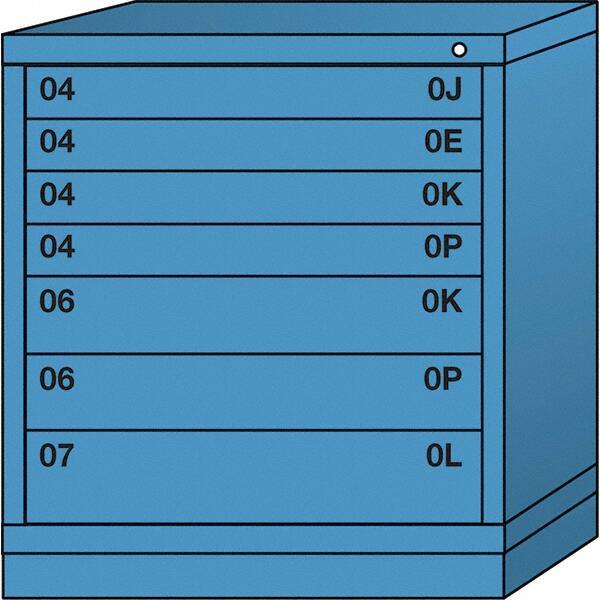 Lyon - 7 Drawer, Standard Bench Height - Single Drawer Access Cabinet - Steel, 30" Wide x 28-1/4" Deep x 33-1/4" High, Wedgewood Blue - Benchmark Tooling
