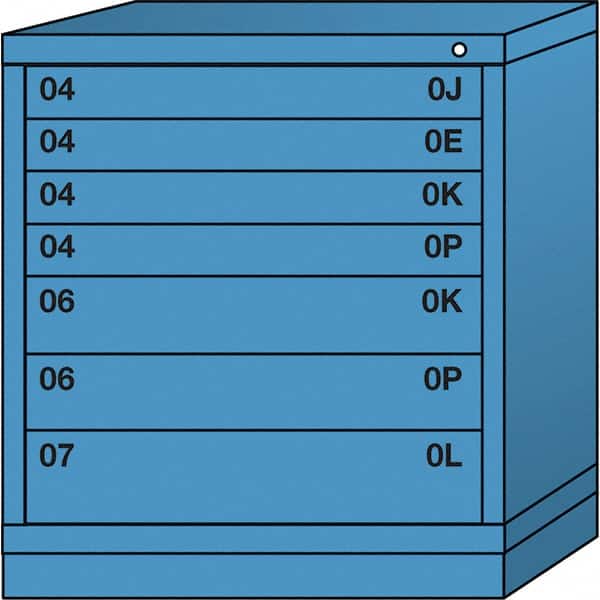 Lyon - 7 Drawer, Standard Bench Height - Multiple Drawer Access Cabinet - Steel, 30" Wide x 28-1/4" Deep x 33-1/4" High, Wedgewood Blue - Benchmark Tooling