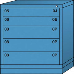 Lyon - 5 Drawer, Standard Bench Height - Single Drawer Access Cabinet - Steel, 30" Wide x 28-1/4" Deep x 33-1/4" High, Wedgewood Blue - Benchmark Tooling