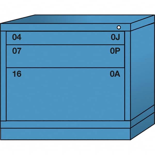 Lyon - 3 Drawer, Standard Desk Height - Single Drawer Access Cabinet - Steel, 30" Wide x 28-1/4" Deep x 26-7/8" High, Wedgewood Blue - Benchmark Tooling