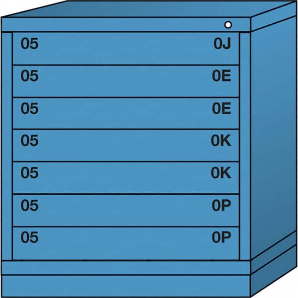 Lyon - 7 Drawer, Standard Bench Height - Single Drawer Access Cabinet - Steel, 30" Wide x 28-1/4" Deep x 33-1/4" High, Wedgewood Blue - Benchmark Tooling