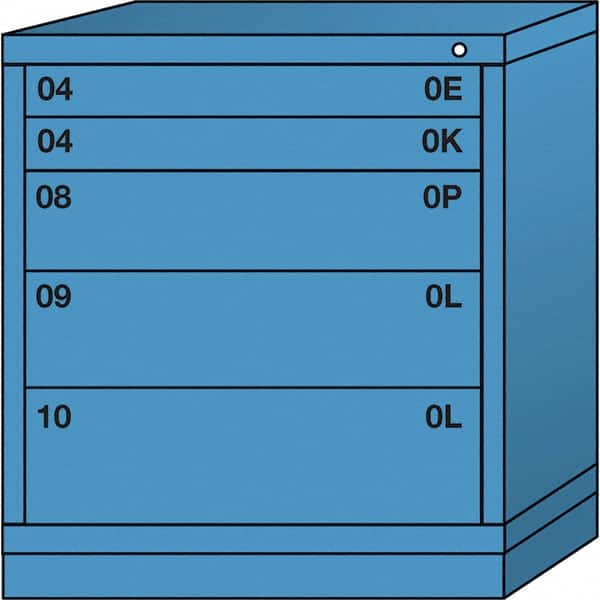 Lyon - 5 Drawer, Standard Bench Height - Single Drawer Access Cabinet - Steel, 30" Wide x 28-1/4" Deep x 33-1/4" High, Wedgewood Blue - Benchmark Tooling