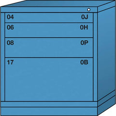 Lyon - 4 Drawer, Standard Bench Height - Single Drawer Access Cabinet - Steel, 30" Wide x 28-1/4" Deep x 33-1/4" High, Wedgewood Blue - Benchmark Tooling