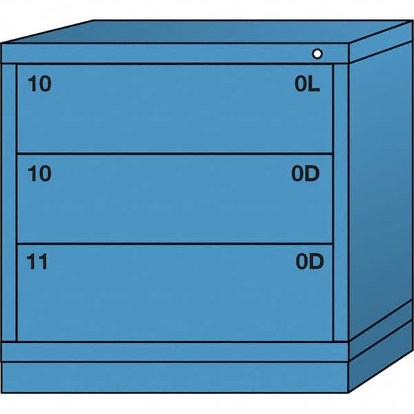 Lyon - 3 Drawer, Standard Table Height - Single Drawer Access Cabinet - Steel, 30" Wide x 28-1/4" Deep x 30-1/8" High, Wedgewood Blue - Benchmark Tooling