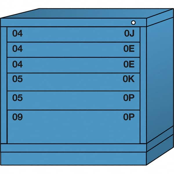 Lyon - 6 Drawer, Standard Table Height - Multiple Drawer Access Cabinet - Steel, 30" Wide x 28-1/4" Deep x 30-1/8" High, Wedgewood Blue - Benchmark Tooling