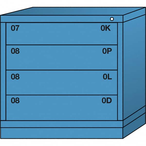Lyon - 4 Drawer, Standard Table Height - Single Drawer Access Cabinet - Steel, 30" Wide x 28-1/4" Deep x 30-1/8" High, Wedgewood Blue - Benchmark Tooling