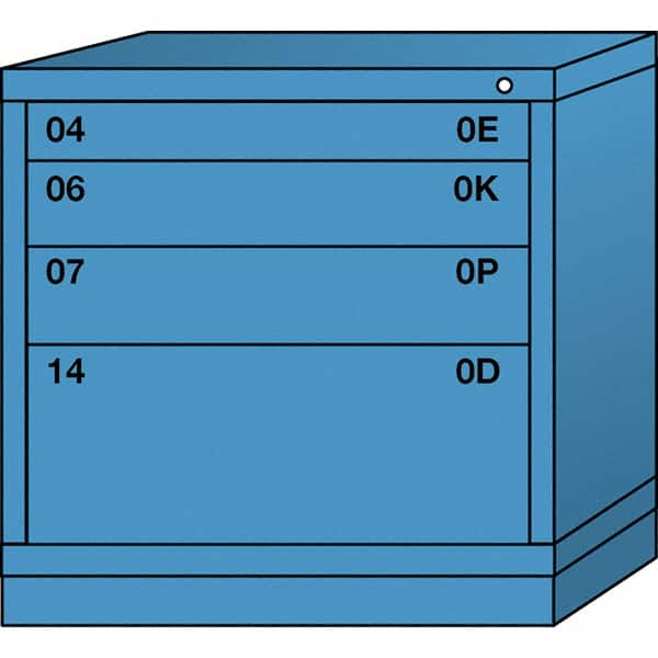 Lyon - 4 Drawer, Standard Table Height - Multiple Drawer Access Cabinet - Steel, 30" Wide x 28-1/4" Deep x 30-1/8" High, Wedgewood Blue - Benchmark Tooling