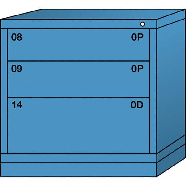 Lyon - 3 Drawer, Standard Table Height - Single Drawer Access Cabinet - Steel, 30" Wide x 28-1/4" Deep x 30-1/8" High, Wedgewood Blue - Benchmark Tooling