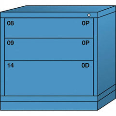 Lyon - 3 Drawer, Standard Table Height - Single Drawer Access Cabinet - Steel, 30" Wide x 28-1/4" Deep x 30-1/8" High, Wedgewood Blue - Benchmark Tooling