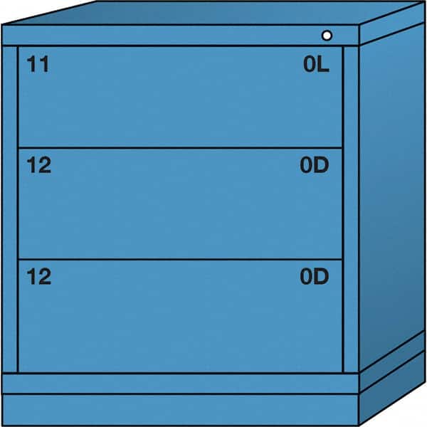 Lyon - 3 Drawer, Standard Bench Height - Multiple Drawer Access Cabinet - Steel, 30" Wide x 28-1/4" Deep x 33-1/4" High, Wedgewood Blue - Benchmark Tooling