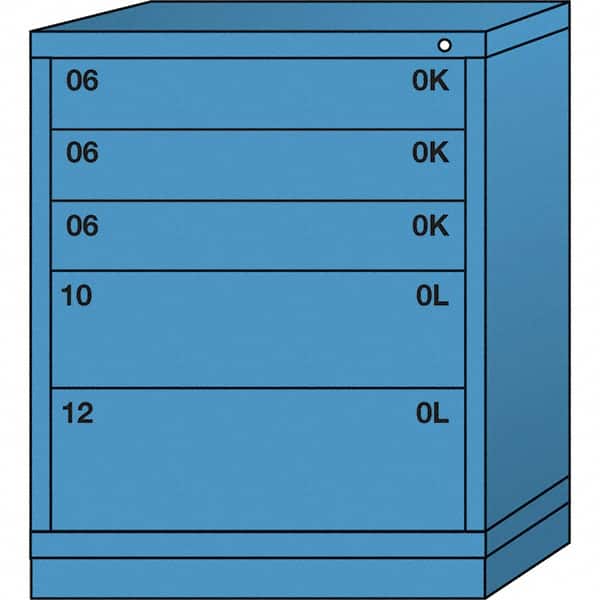 Lyon - 5 Drawer, Standard Mid-Range - Multiple Drawer Access Cabinet - Steel, 30" Wide x 28-1/4" Deep x 37-15/79" High, Wedgewood Blue - Benchmark Tooling