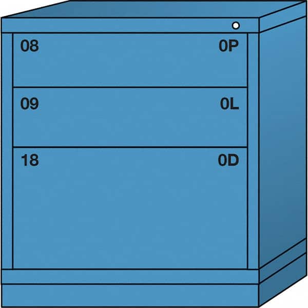 Lyon - 3 Drawer, Standard Bench Height - Single Drawer Access Cabinet - Steel, 30" Wide x 28-1/4" Deep x 33-1/4" High, Wedgewood Blue - Benchmark Tooling