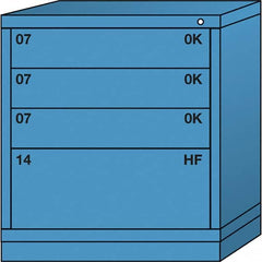 Lyon - 4 Drawer, Standard Bench Height - Single Drawer Access Cabinet - Steel, 30" Wide x 28-1/4" Deep x 33-1/4" High, Wedgewood Blue - Benchmark Tooling