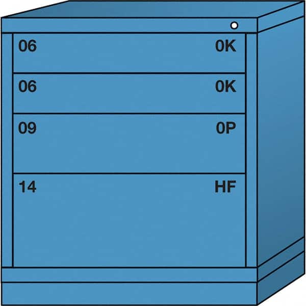 Lyon - 4 Drawer, Standard Bench Height - Multiple Drawer Access Cabinet - Steel, 30" Wide x 28-1/4" Deep x 33-1/4" High, Wedgewood Blue - Benchmark Tooling