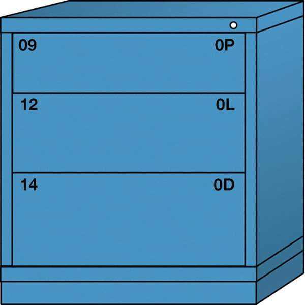Lyon - 3 Drawer, Standard Bench Height - Single Drawer Access Cabinet - Steel, 30" Wide x 28-1/4" Deep x 33-1/4" High, Wedgewood Blue - Benchmark Tooling