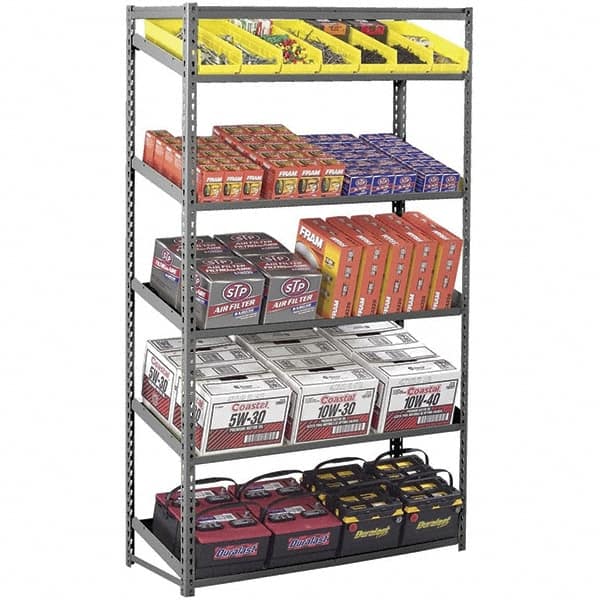 Tennsco - 5 Shelf Starter Flat Slope Open Steel Shelving - 48" Wide x 84" High x 24" Deep, Medium Gray - Benchmark Tooling