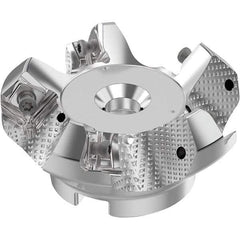 Seco - 2-1/2" Cut Diam, 3/4" Arbor Hole, 0.236" Max Depth of Cut, 48° Indexable Chamfer & Angle Face Mill - 5 Inserts, SN.. Insert, Right Hand Cut, 5 Flutes, Through Coolant, Series R220.54 - Benchmark Tooling