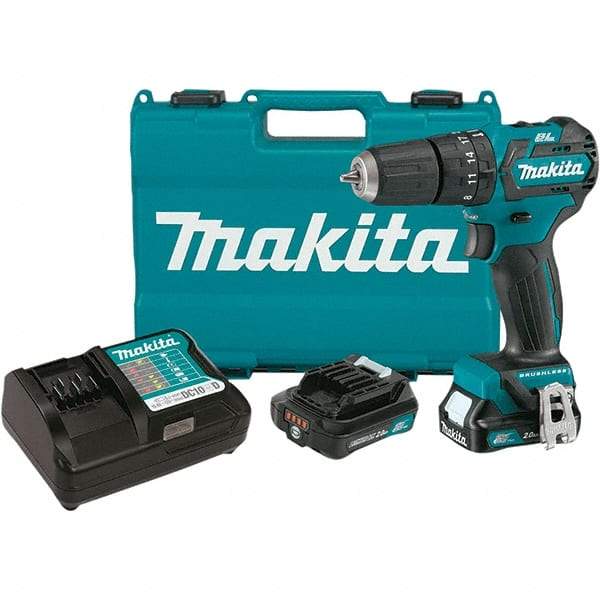 Makita - 12 Volt 3/8" Keyless Chuck Cordless Hammer Drill - 0 to 22,500 BPM, 0 to 1,500 RPM, Reversible - Benchmark Tooling