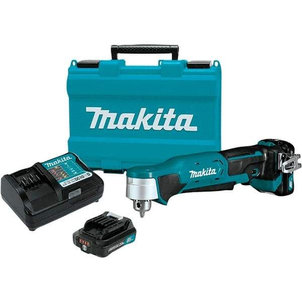 Makita - 12 Volt 3/8" Chuck Right Angle Handle Cordless Drill - 0-1100 RPM, Keyless Chuck, Reversible, 2 Lithium-Ion Batteries Included - Benchmark Tooling