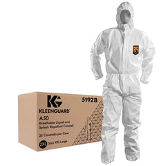 Disposable Coveralls: Size 2X-Large, SMS, Two Way Zipper Closure White, Elastic with Thumb-loop Cuff, Straight Ankle, ISO Non-Cleanroom Class