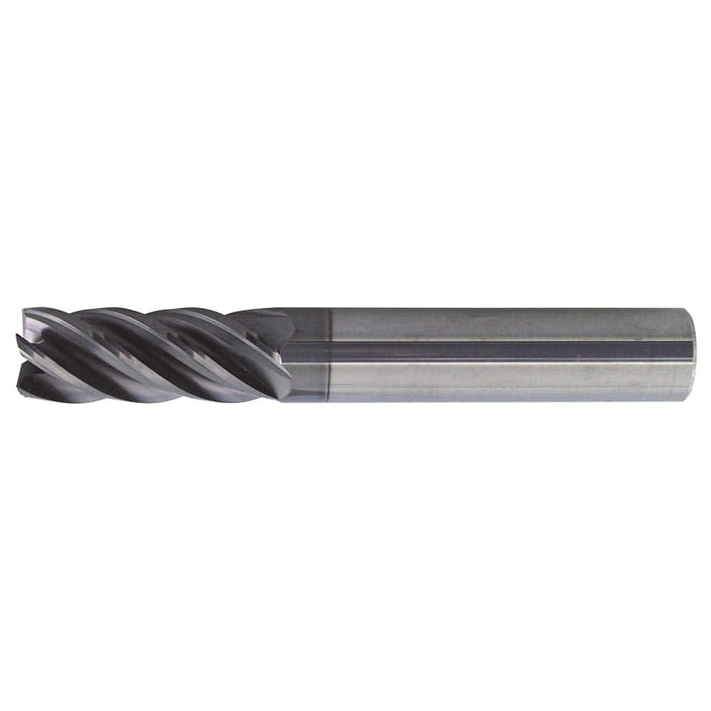 Square End Mill: 3/8'' Dia, 1/2'' LOC, 3/8'' Shank Dia, 2'' OAL, 5 Flutes, Solid Carbide Single End, PowerLayer Finish, Spiral Flute, 38 ° Helix, Centercutting, RH Cut, RH Flute, Series US556