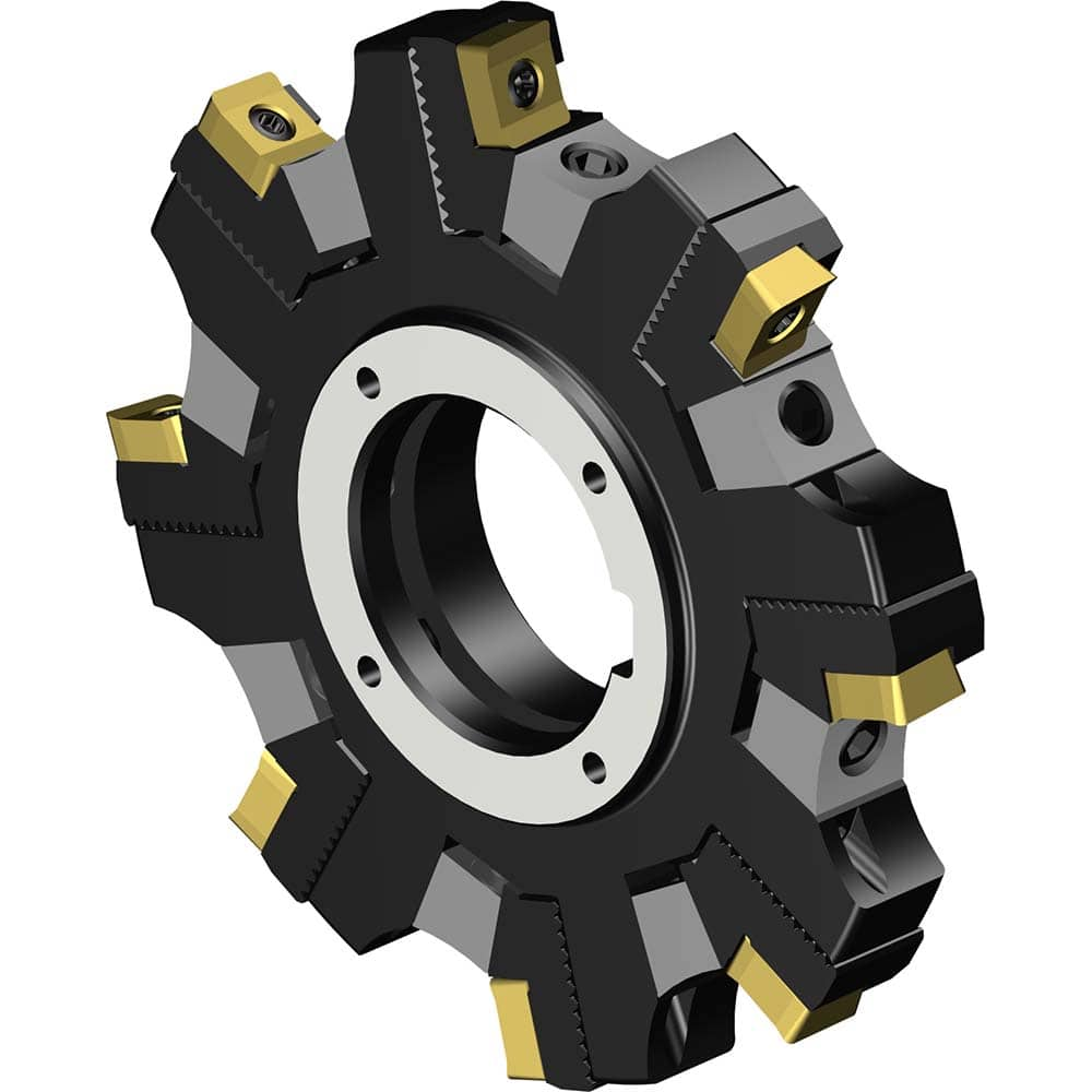 Indexable Slotting Cutter: 100 mm Cutter Dia, Arbor Hole Connection, 7.6 mm Depth of Cut, 32 mm Hole, Left Hand Cut Screw & Clamp, Uses 8 L331.1A Inserts, 8 Teeth, Through Coolant