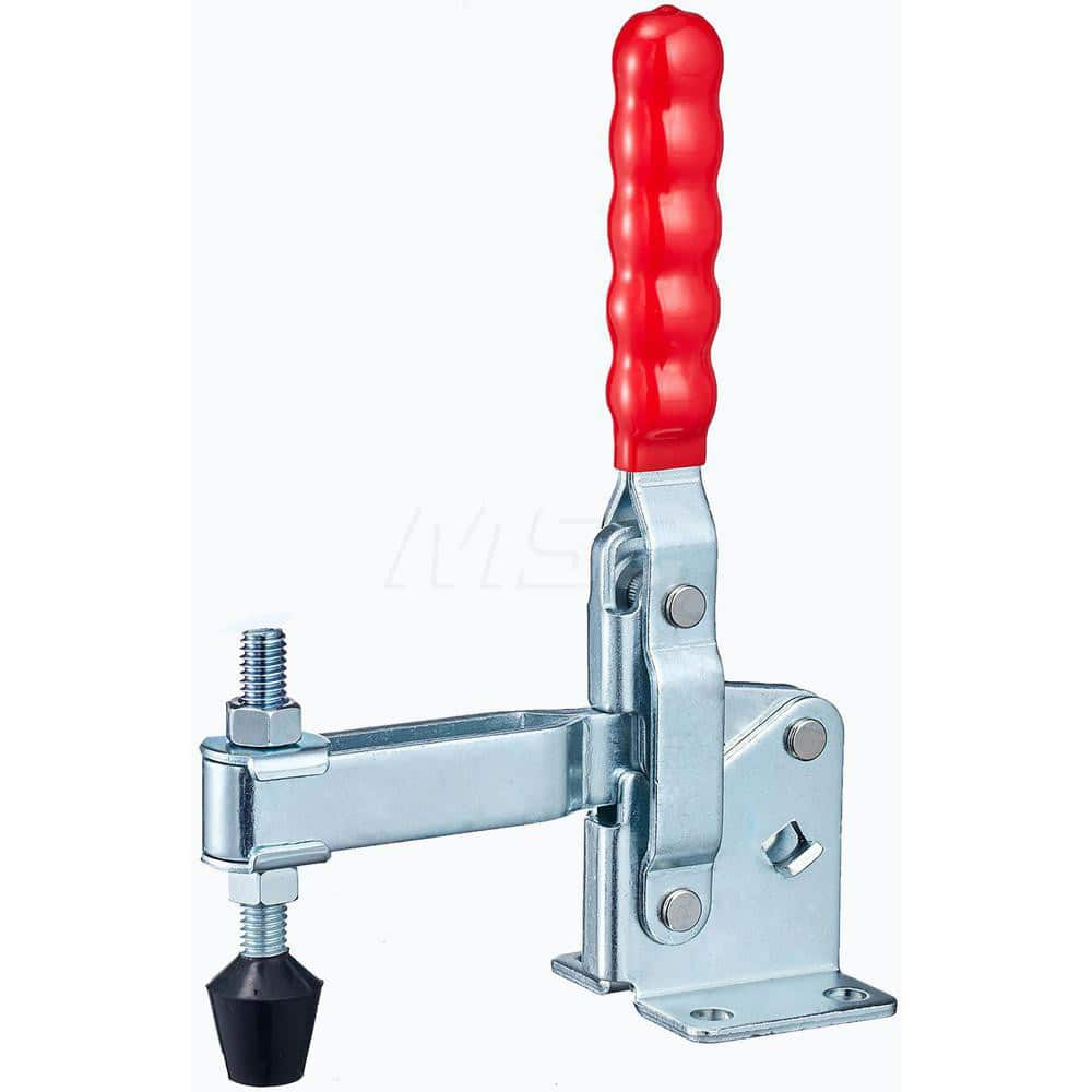 Manual Hold-Down Toggle Clamp: Vertical, 750 lb Capacity, U-Bar, Flanged Base 58 ° Handle Movement, 105 ° Bar Opening, Steel