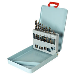‎1/16-1/4 RHS / RHC HSS 135 Degree Split Point Heavy Duty Jobber Length Drill Set - Black & Gold - Exact Industrial Supply