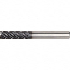 Corner Radius End Mill: 1/4″ Dia, 3/4″ LOC, 0.03″ Radius, 5 Flutes, Solid Carbide 2-1/2″ OAL, 1/4″ Shank Dia, 40 ° Helix, AlTiN Coated, Corner Radius End, Series KOR5