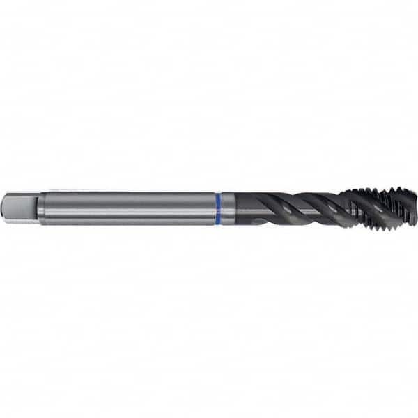 Spiral Flute Tap: M10 x 1.25, Metric Fine, 3 Flute, Semi-Bottoming, 6HX Class of Fit, PM-HSS-E, TiAlN Finish Right Hand Flute, Right Hand Thread, D5 & D6, Series 4635